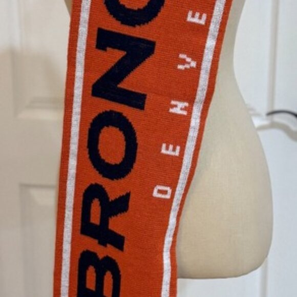 Denver Broncos NFL Football Neck Scarf Orange Blue Fringed Soft Knit - Picture 3 of 4